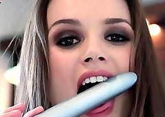 Irresistible Tori Black in her sexy lingerie fell in love with her dildo