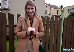 Blonde Marsianna Amoon Flashes Her Small Tits In Public And Takes Money For The Sex
