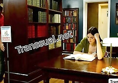 Its my 1st time in the library and notices the hawt TS librarian reading books.I goes to her and let her mouth my hard penis