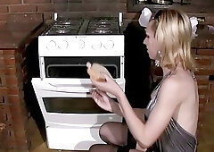 Busty blonde trans cutie Alessandra strokes her big tool solo