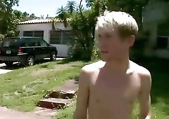 Buffed up gay and twink take public walk