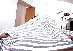 Ellen Betsy does a gagging bj under the cover then rides her bf's huge dick