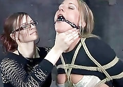 Cute blonde babe molested by lezdom mistress bondage BDSM movie