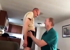 Clothed Grandpa On His Knees Sucking Daddys Cock