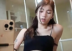 Asian tgirl jacking off