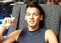 Twink smoking and stripping naked before fingering his tight ass