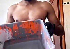 KINK PAINTER LOCKED IN A CAGE BELT