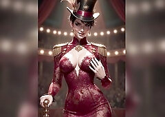 Manga ring leader, clown and acrobat in a hot circus show. Undress, smutty talk and virtual sex. High manga colour style. All AI generated content.