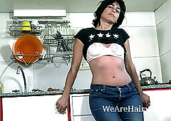 Undergarments, denim, brunettes