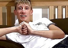 Slim amateur strokes his massive dick