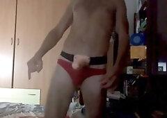 Solo striptease with hot toys and a big finish