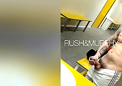 He Masturbates His Huge Cock In The Gym Showers While Muscular Straight Man Spies On Him