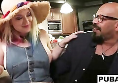 Blond playgirl gets filled with cum from a BBC