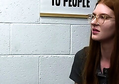 POV fledgling redhead teenager gets rock-hard blowjob
