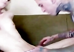 Inked dude screws skinny blonde's tranny ass with great pleasure