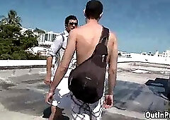 Flaming cock swallowing on the roof