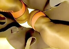 BlueGirl70 Red Nylons Upskirt