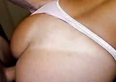 I banged a curly wife in the kitchen, large cum on her back