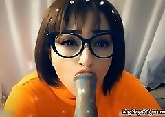Velma Fucks Dragon Creampie and BJ - Cosplay Velma Scooby doo - Blowjob until you cum in the mouth