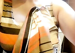 I'm getting more excellent at pissing on camera. See me strip, play with my large melons, finger my moist cunt, and then void urine in the crap-h