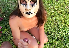 Halloween Special By The Horny Travelers Biker Fucks A Weirdo With A Mask On Paradise