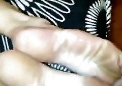 Compilation of kinky shemale hotties enjoying cum on soft feet