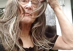 Mature ladies Betty Spanxxx and Colleen flaunt lingerie under long dresses outdoors