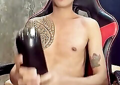 Pinoy Horny Inked Twink Playing with His Masturbator Toy