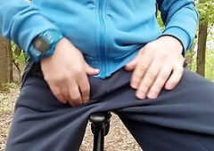 Handsome man, shaved cock, gay bike masturbate