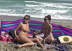 Exhibitionist Wife 484 Part 5 - Mrs Ginary and Mrs Nikki Brooks Teasing Nude Beach Voyeur! Spreading legs and teasing cocks in public!
