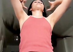 Slim playful legal teen is fucking her booty with a dildo. To be more precise she's in reverse cowgirl riding a suction dildo.