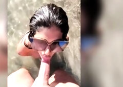 Sheila Ortega Sucks my Dong in a lost beach and I cum in her throat