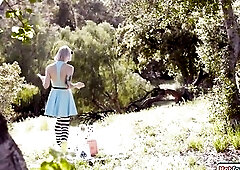 Large titties t-girl Lena Moon in wonderland walks into a abode to discover the breasty avid hatter April Oneil.The tranny kisses her and is jerked of