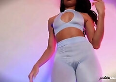 Ebony femdom goddess Rosie Reed teases and humiliates a bratty loser in sheer nylon