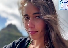 Slapping and teasing your hard cock outdoors with a hot Latina