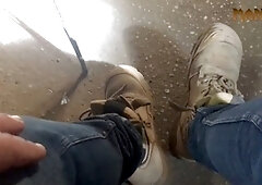 Massive cum-filled work socks - soaked all day in jizz - series on cum-soaked sock soles - manly foot