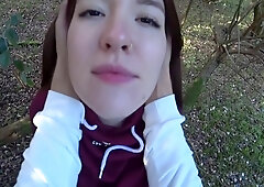 Curvy Busty Pleases Her Bf With Bj & Enjoys Risky Quickie With Her Bf In The Forest - Brunette Babe