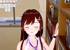 Brunette teen surprises her partner with bold moves behind the library bookshelf