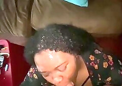 Hawt Ebony deepthroats, slapped and takes a Facial from Dad's BWC Deepthroat