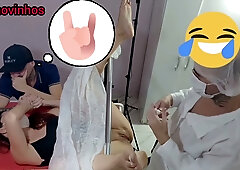 Wife undergoes intense medical examination with plastic hood under doctor's watch