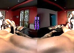 PURITYVR 3 breasty honeys take turns riding this hard knob in VR