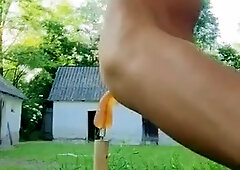 Amazing sensing when splattering out my spunk while dangling on a tree