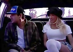 Well shaped fine honey gets drilled hard in limo