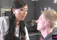 Hot busty ladyboy Venus Lux assfucked by lucky nerd