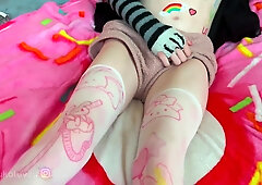 Crazy femboy with ultra-cute paint has two lil' ejaculations