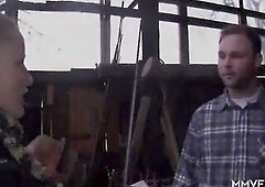 Corpulent German blond wife is one cheating slutty doxy and takes a chance with the farmer at his public outdoor farm.