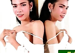 Breasty carnal ladyboy Mia jerks her jock