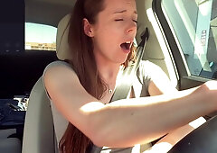 Horny Driver Cums Hard From Vibrator In Pussy At Starbucks Drive Thru