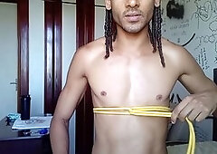 Amateur gay scene with skinny boys exploring BDSM fantasies featuring big dick Latino