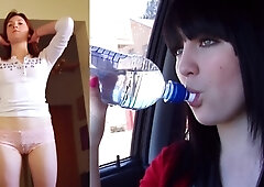 Two sexy amateur brunette lesbian babes making out